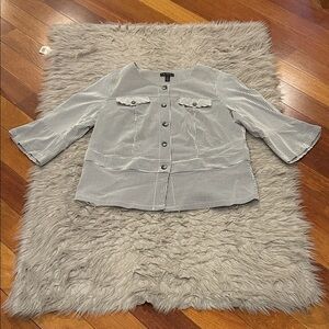 Tribal Striped Gray and White Button-Up Rayon Bell Sleeve Jacket